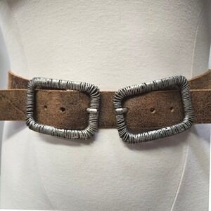 Fabio Corti Double Buckle Leather Belt Women XL Brown Artisan Boho Scandi Unique